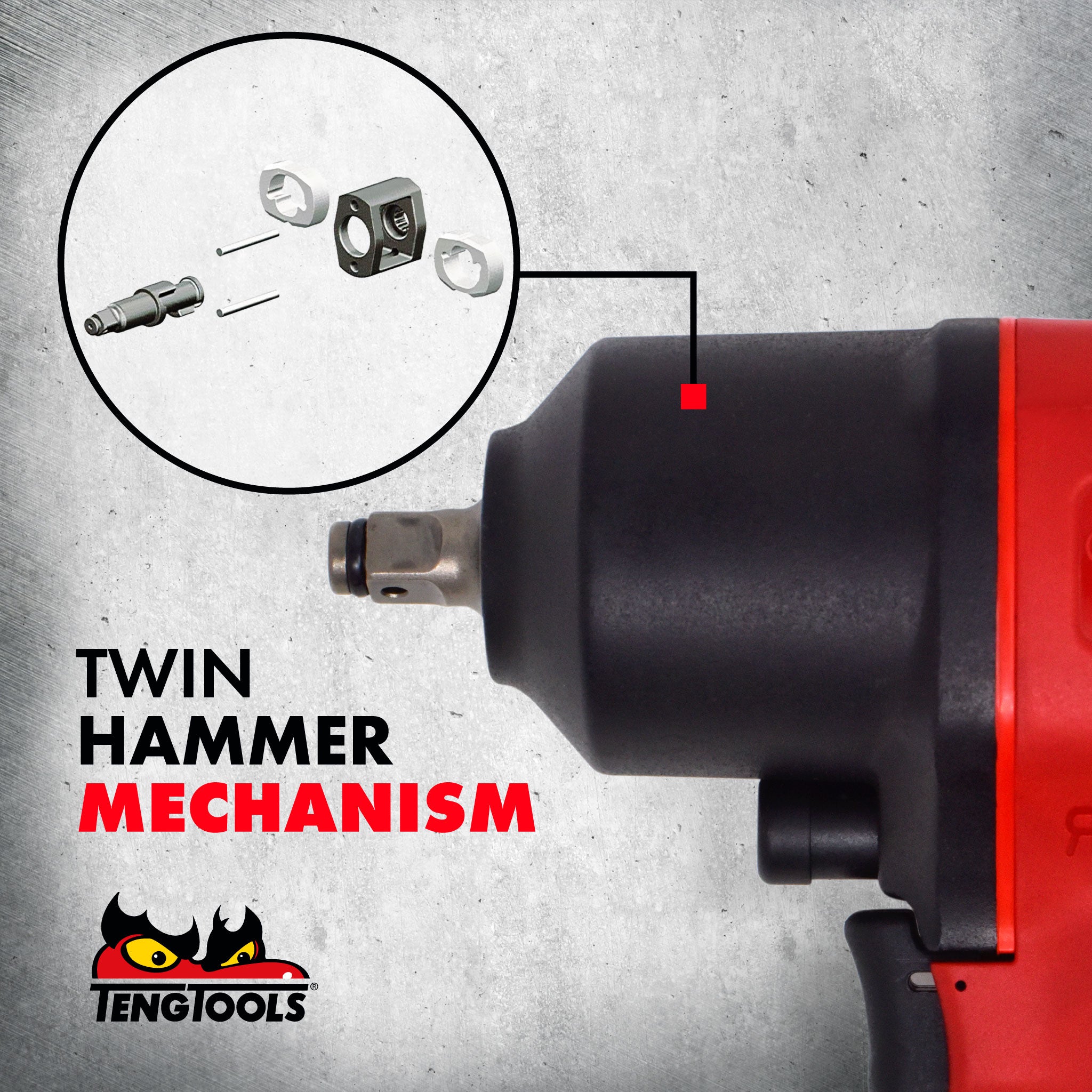 Teng Tools 3/8 Inch Square Drive Reversible High Torque Composite Air Impact Wrench Gun - ARWC38