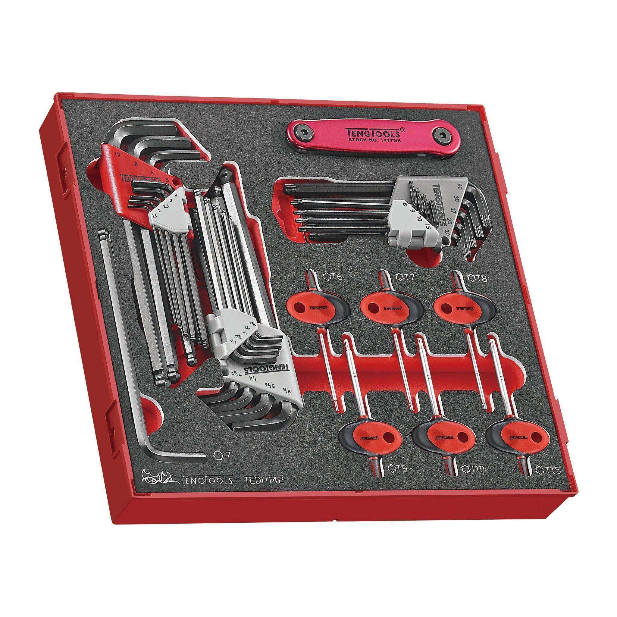 Teng Tools 42 Piece Metric And SAE Hex And Torx Allen Key Wrench Foam Set - TEDHT42