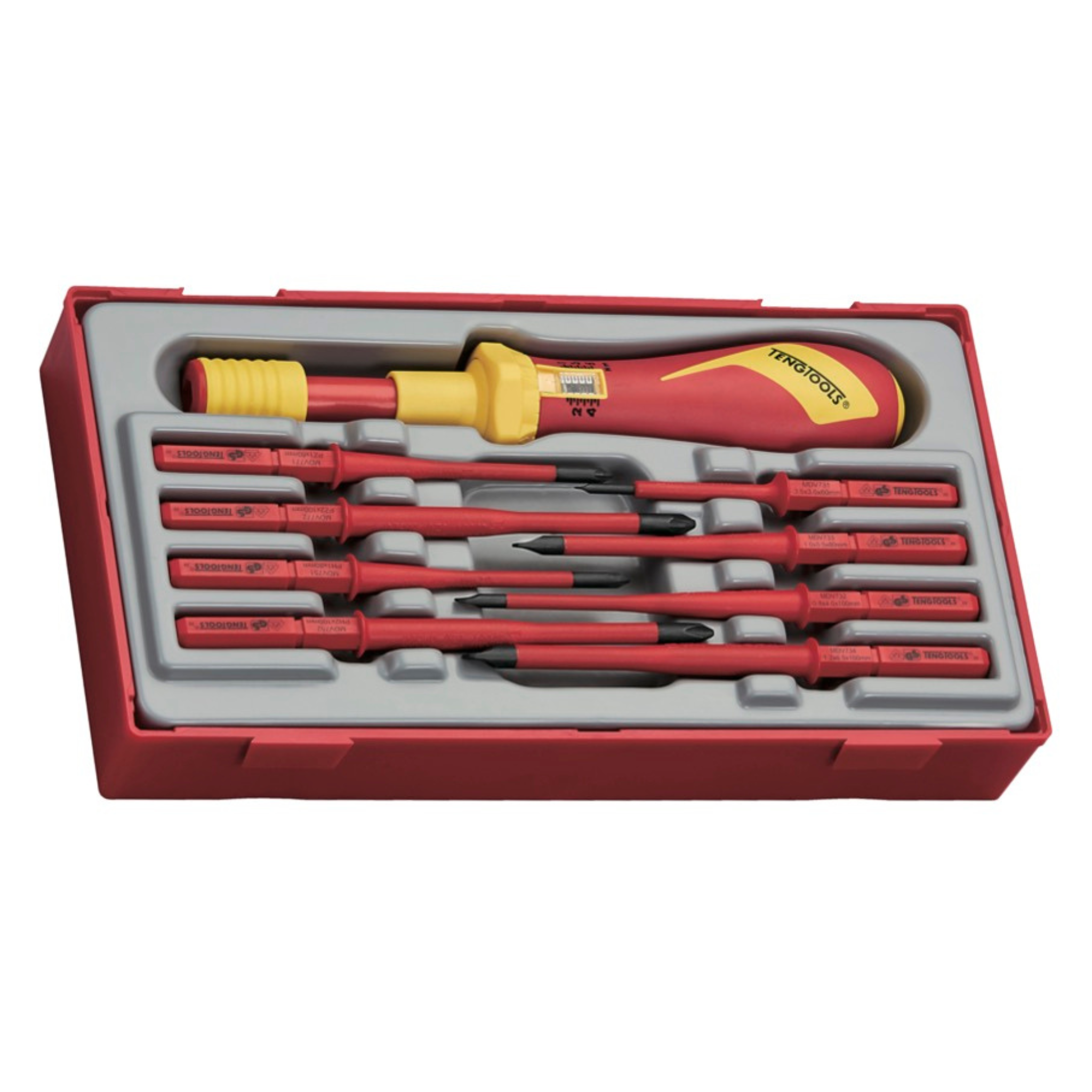 Teng Tools 37 Piece 1000 Volt Insulated 3/8 Inch Drive Socket, Plier, Torque Screwdriver & Mixed Screwdriver Portable Mechanics Tool Kit - TC-6T02