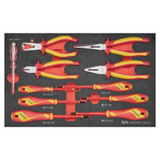 Teng Tools Lot de 11 pinces isolées 1000 V (coupe latérale, combinaison, long bec, dénudage) et tournevis (plat, PH, PZ) plateau en mousse EVA – TEFXV11