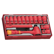 Teng Tools TTV3814 - Juego de llaves de vaso aisladas poco profundas, 14 piezas, 3/8 pulgadas, métricas, 6 puntos, 1000 voltios