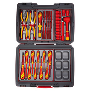 Teng Tools TC-6T02, 37 piezas, 1000 voltios, aislado, vaso de accionamiento de 3/8 de pulgada, alicates, destornillador dinamométrico y destornillador mixto, kit de herramientas mecánicas portátiles