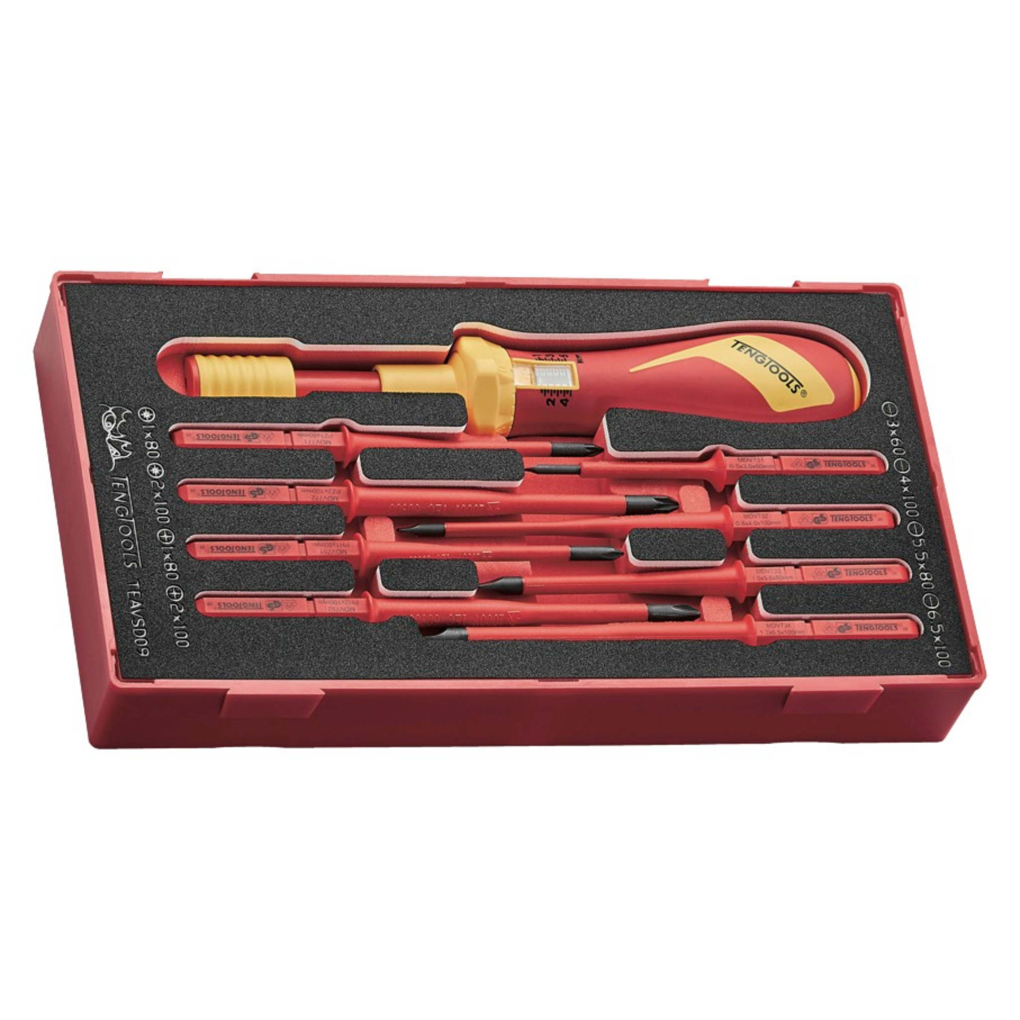 Teng Tools 36 Piece 1000 Volt Insulated Screwdriver, 3/8 Inch Drive Socket & Plier Electricians Portable EVA Foam Tool Kit - TC-6TE04