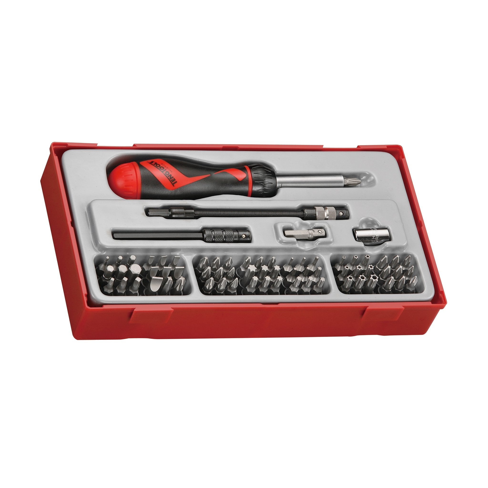 Teng Tools 74 Piece 1/4 Inch Drive Ratcheting Bits Driver, Extension & Adaptor Set - TTMD74