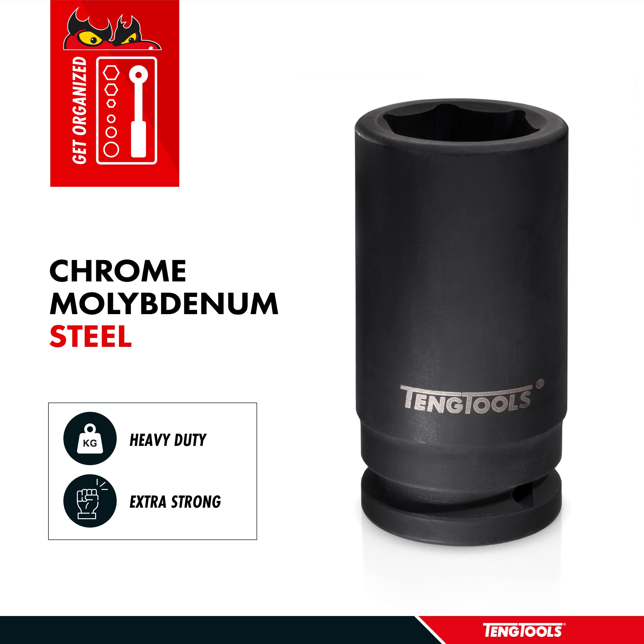 Teng Tools 6 Point 3/4 Inch Drive SAE Deep Chrome Molybdenum Impact Sockets - 1-11/16