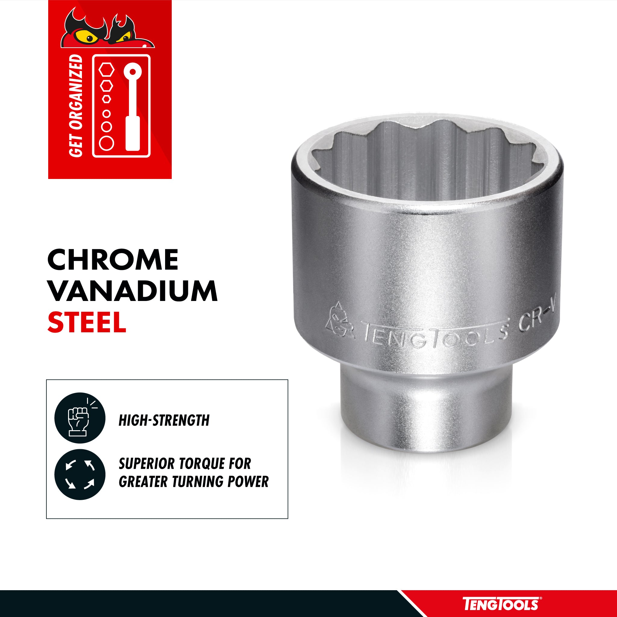 Teng Tools 1 Inch Drive 12 Point Metric Shallow Chrome Vanadium Sockets - 80mm