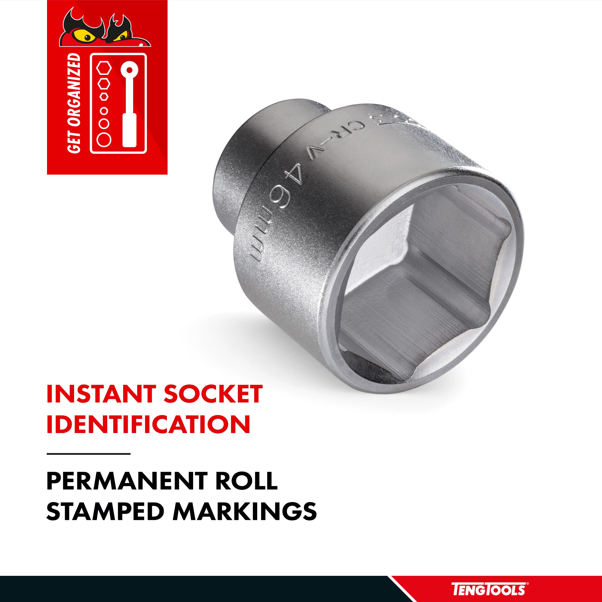 Teng Tools 3/4 Inch Drive 6 Point Metric Shallow Chrome Vanadium Sockets - 22mm