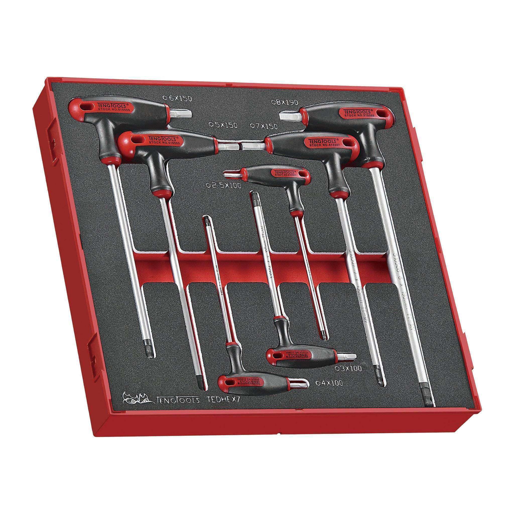 Teng Tools 7 Piece Metric T Handle Ball Point Hex Allen Key Foam Set (2.5mm To 8mm) - TEDHEX7