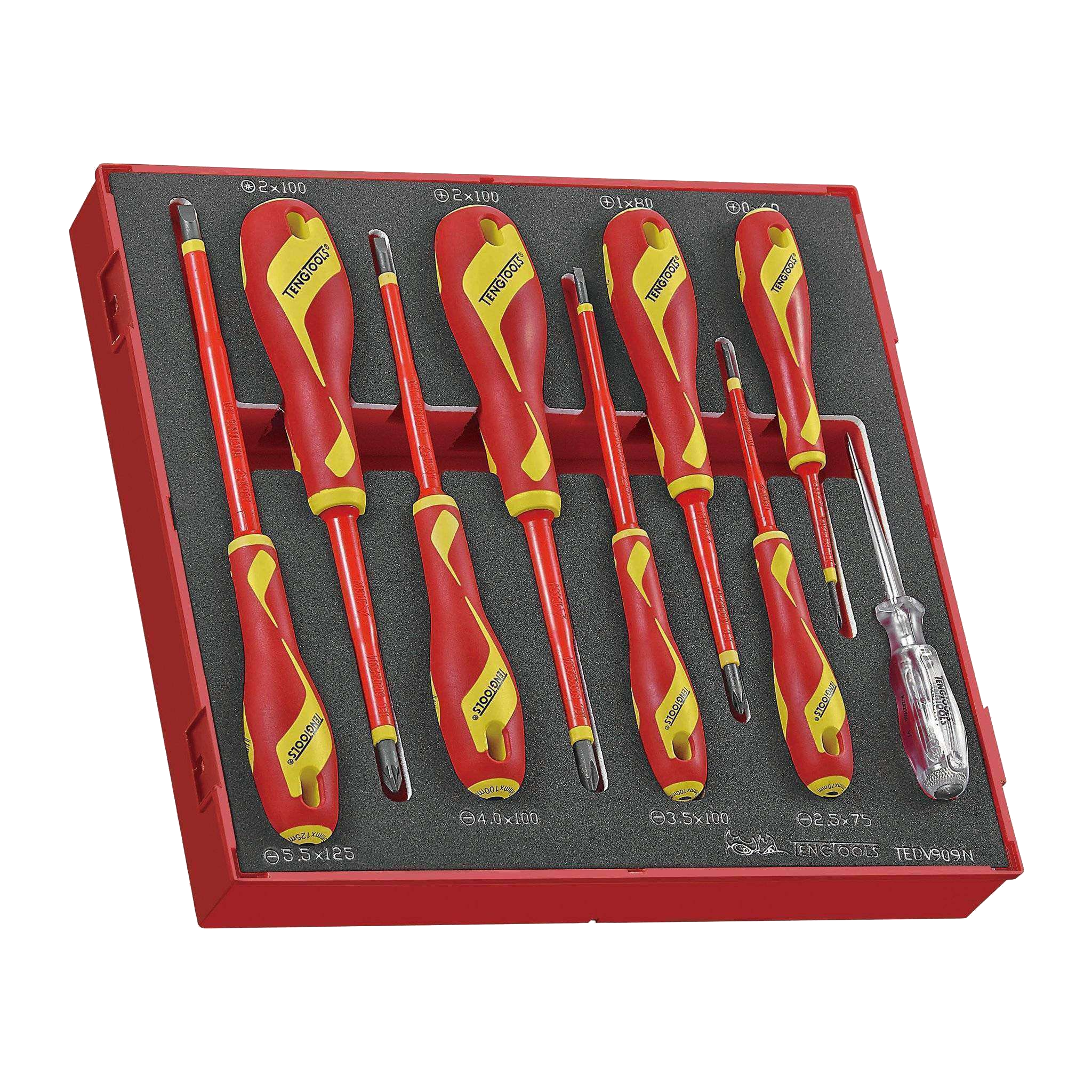 Teng Tools 29 Piece 1000 Volt Insulated Slotted, PH, PZ & Torque Screwdriver & Plier Electricians Portable EVA Foam Tool Kit - TC-6TE02