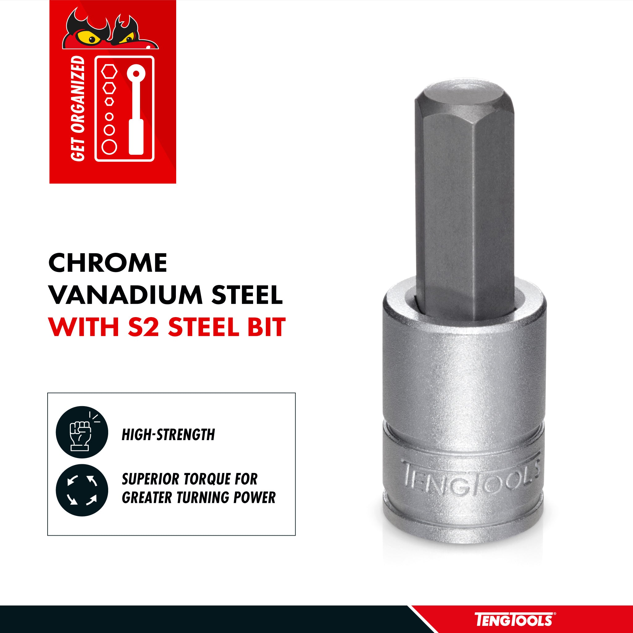 Teng Tools SAE 3/8 Inch Drive Hex Chrome Vanadium Sockets - 5/16