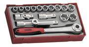 Teng Tools 17 Piece 1/2 Inch Drive Metric 6 Point Shallow Socket Set - TT1218-6