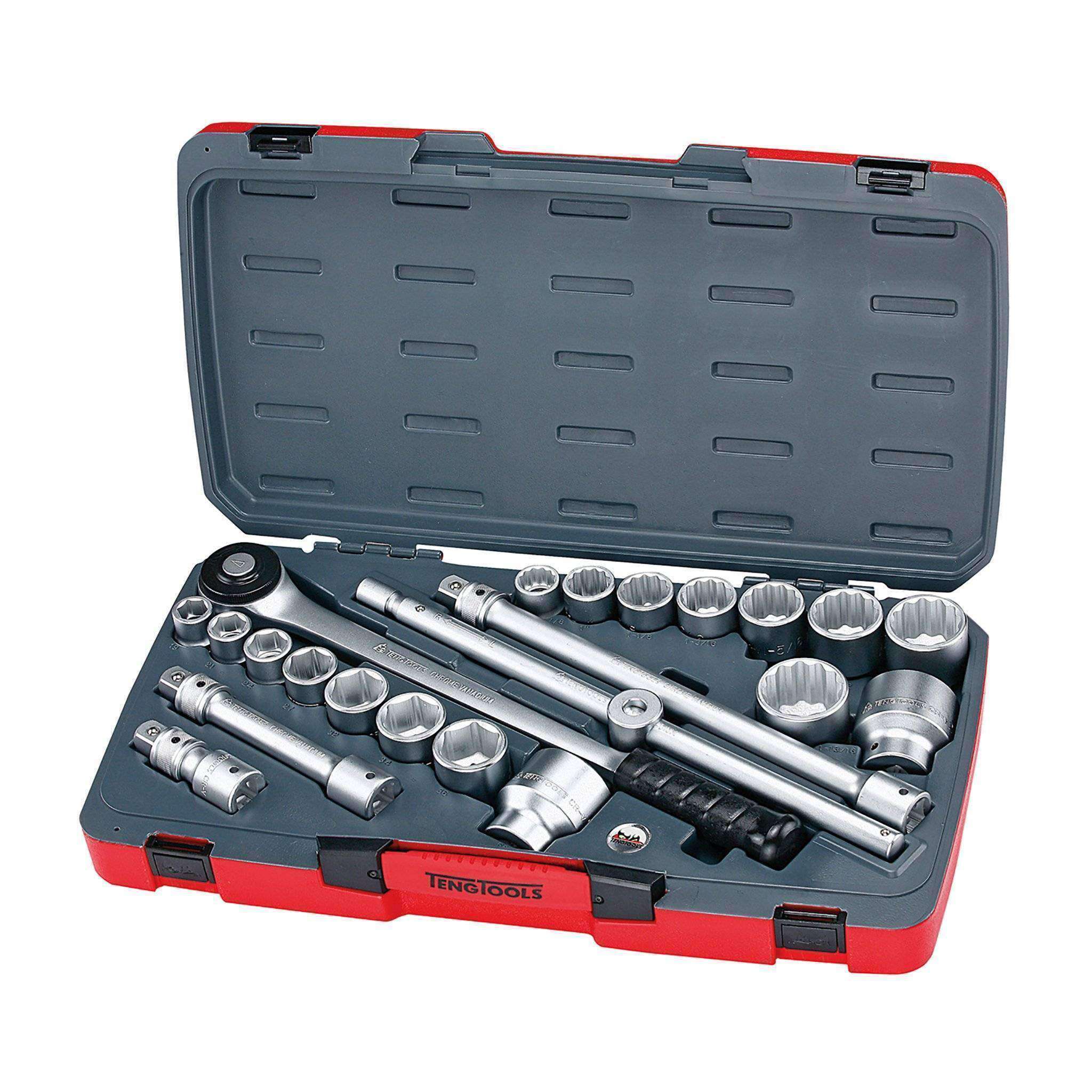 Teng Tools 22 Piece 3/4 Inch Drive 6 & 12 Point Metric & SAE Regular/Shallow Socket Set - T3422S