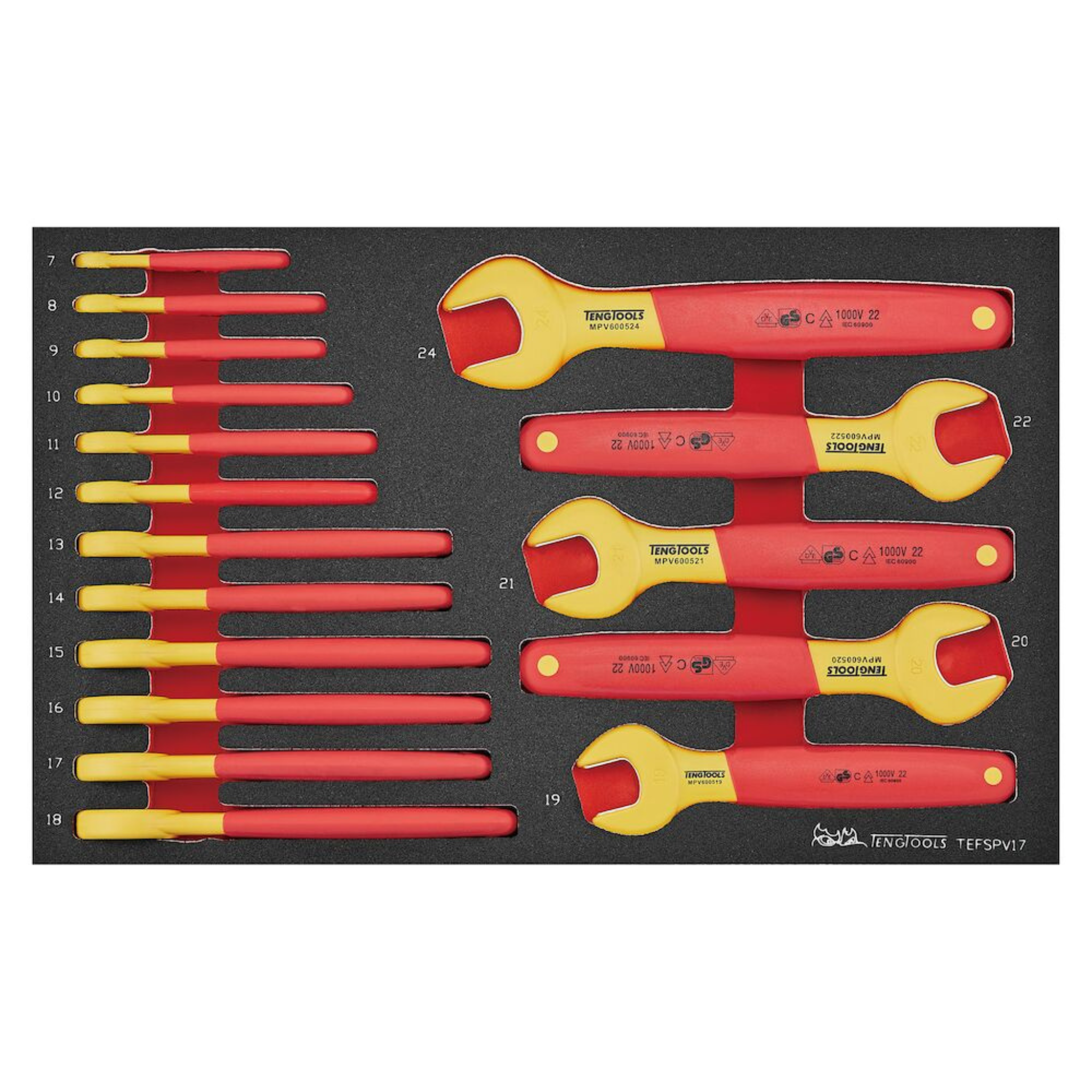 Teng Tools 52 Piece 1000 Volt Insulated Torque Screwdriver, Open Ended Wrench & Electrician Portable EVA Foam Tool Kit - SCE5