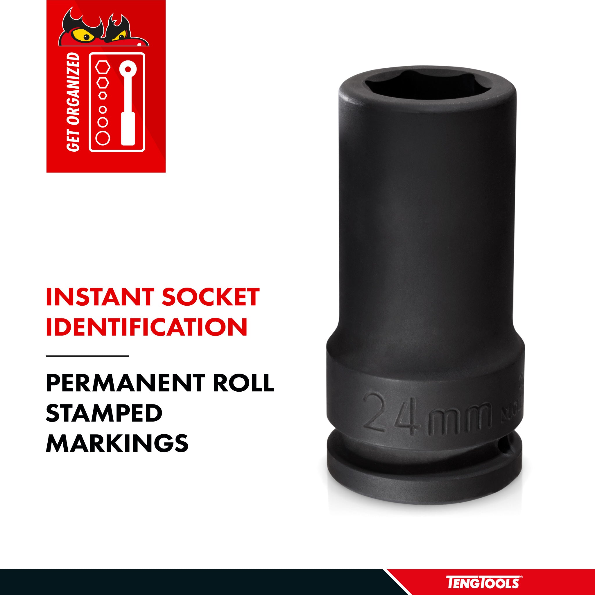 Teng Tools 1 Inch Drive 6 Point Metric Deep Thinwall Chrome Molybdenum Impact Sockets - 32mm