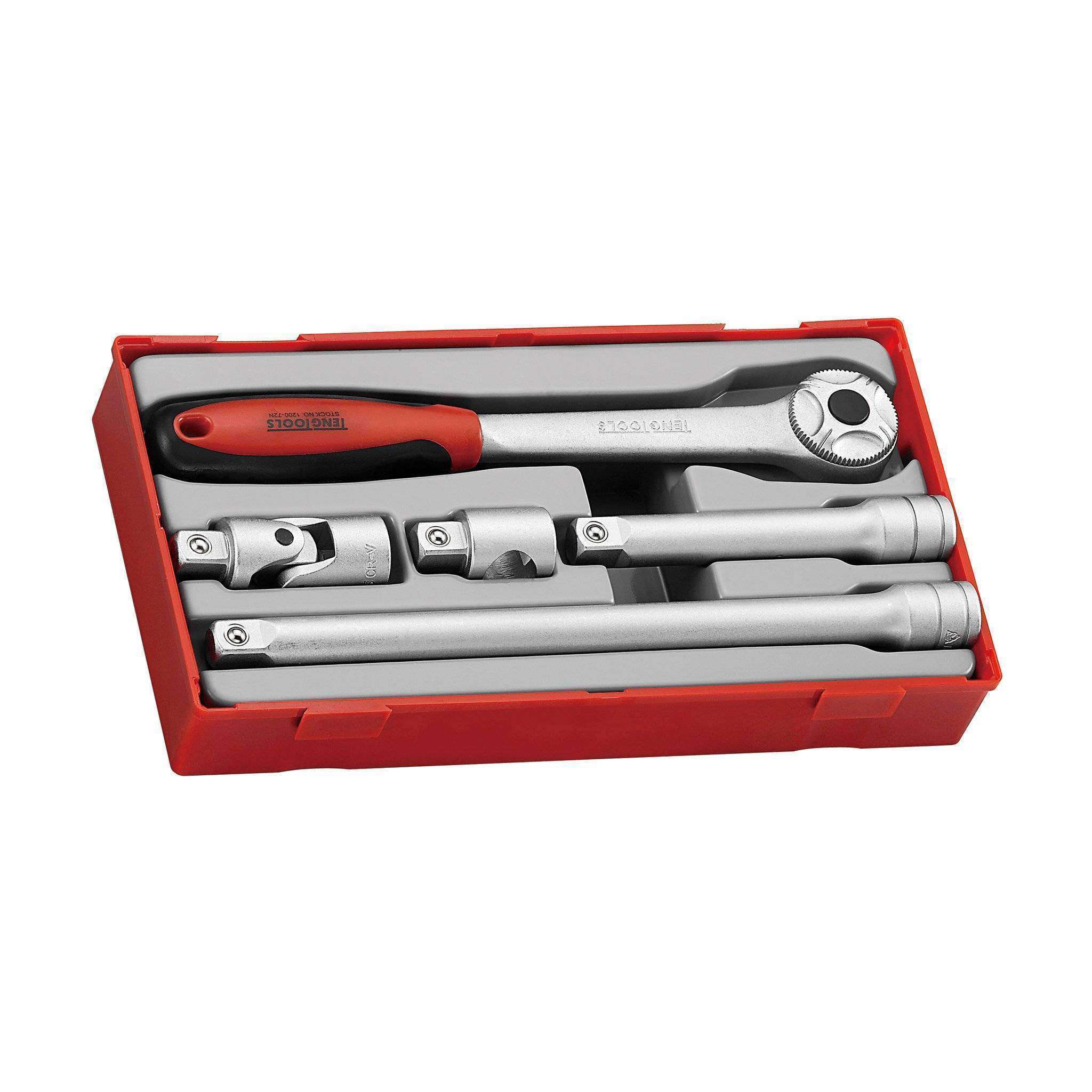 Teng Tools 5 Piece 1/2 Drive Ratchet & Accessories Set Tool Tray With 72 Teeth Ratchet - TT1205