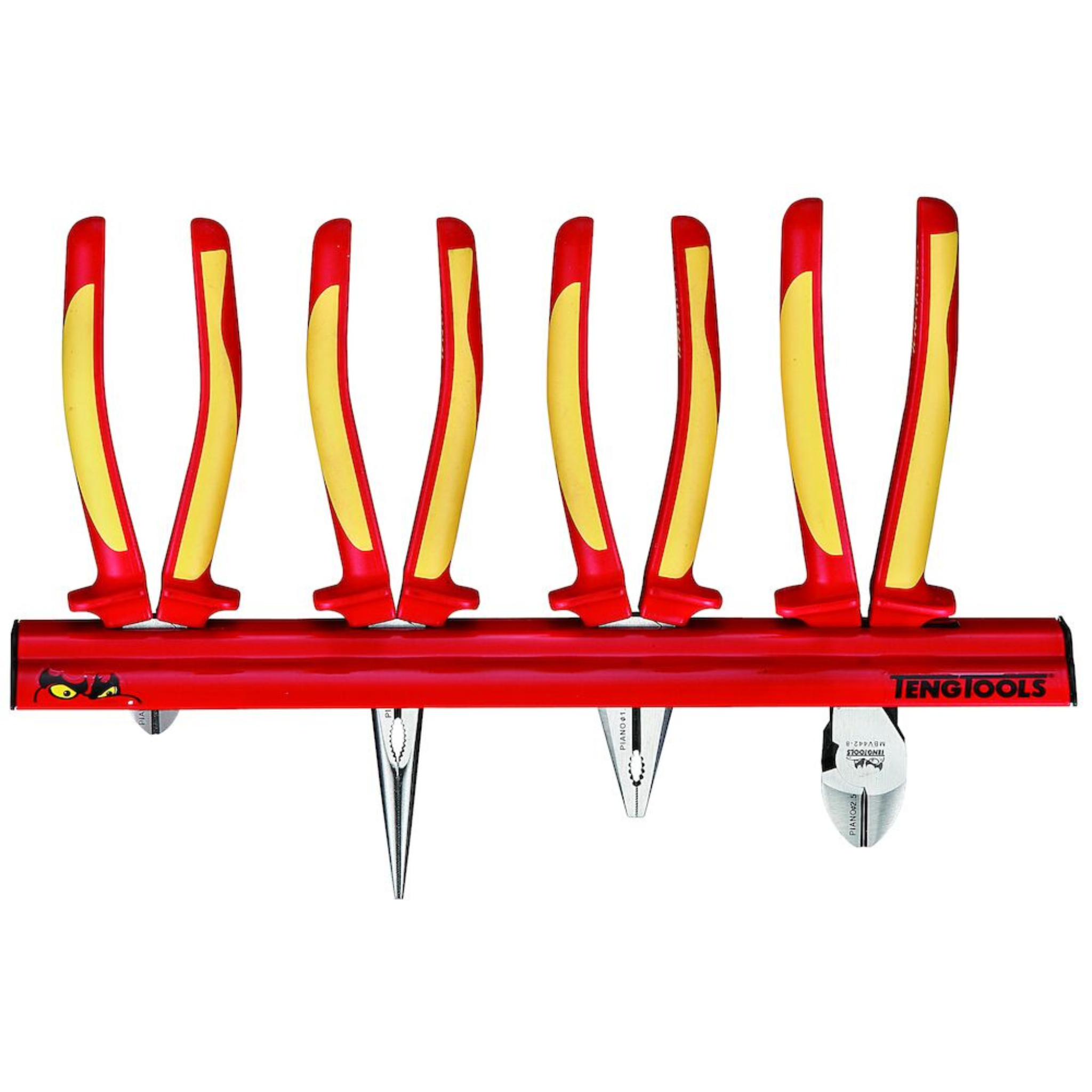 Teng Tools 4 Piece 1000 Volt Insulated Mixed Side Cutting, Lineman & Long Nose Plier Wall Rack - WRMBV04