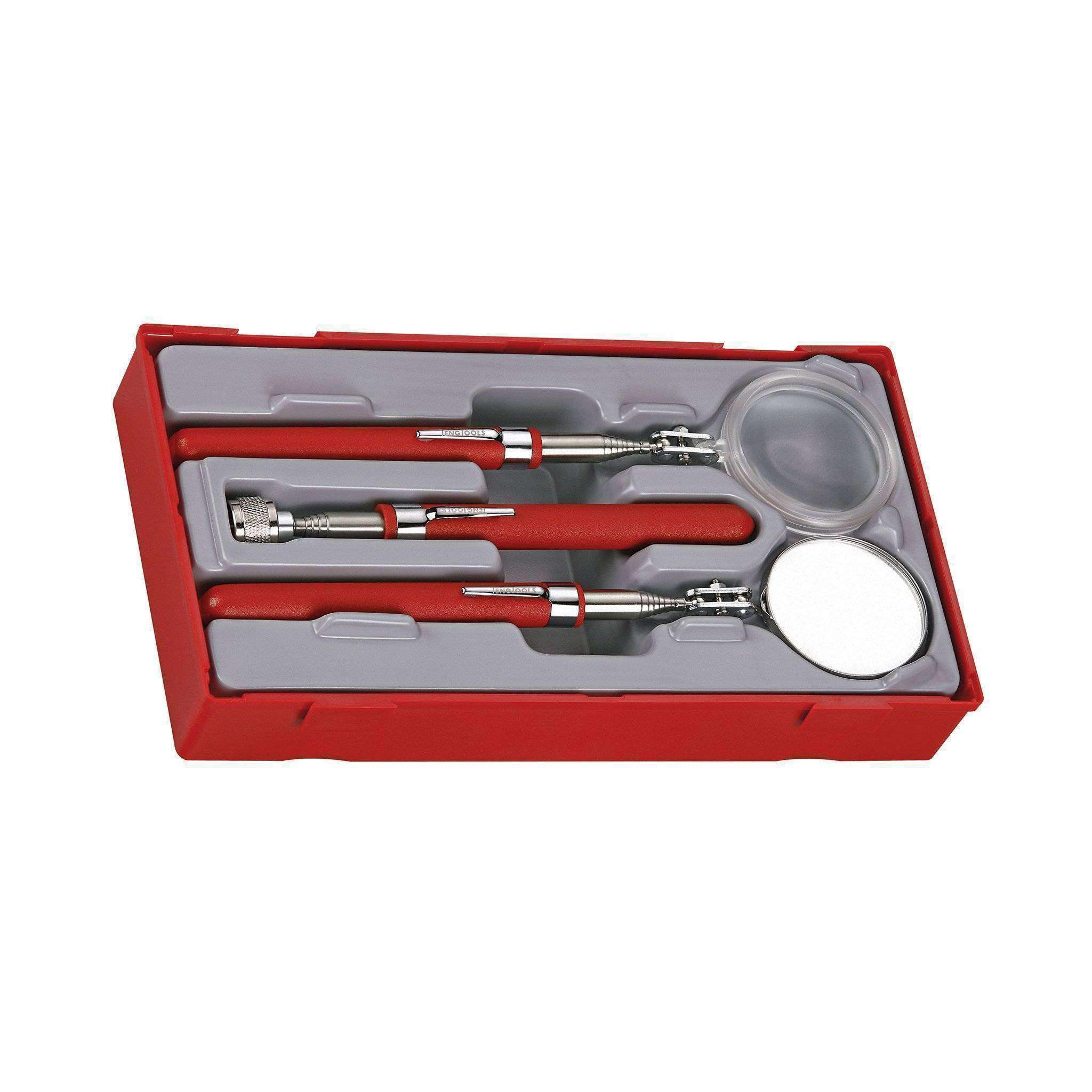 Teng Tools 3 Piece Telescopic Magnifying Glass, Inspection Mirror & Pick Up Tool Set - TTTM03