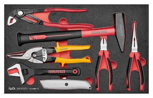 Teng Tools 7 Piece Plier, Wrench, Engineer Hammer, Knife & Tin Snips General EVA Foam Tray - TEFMBP7E