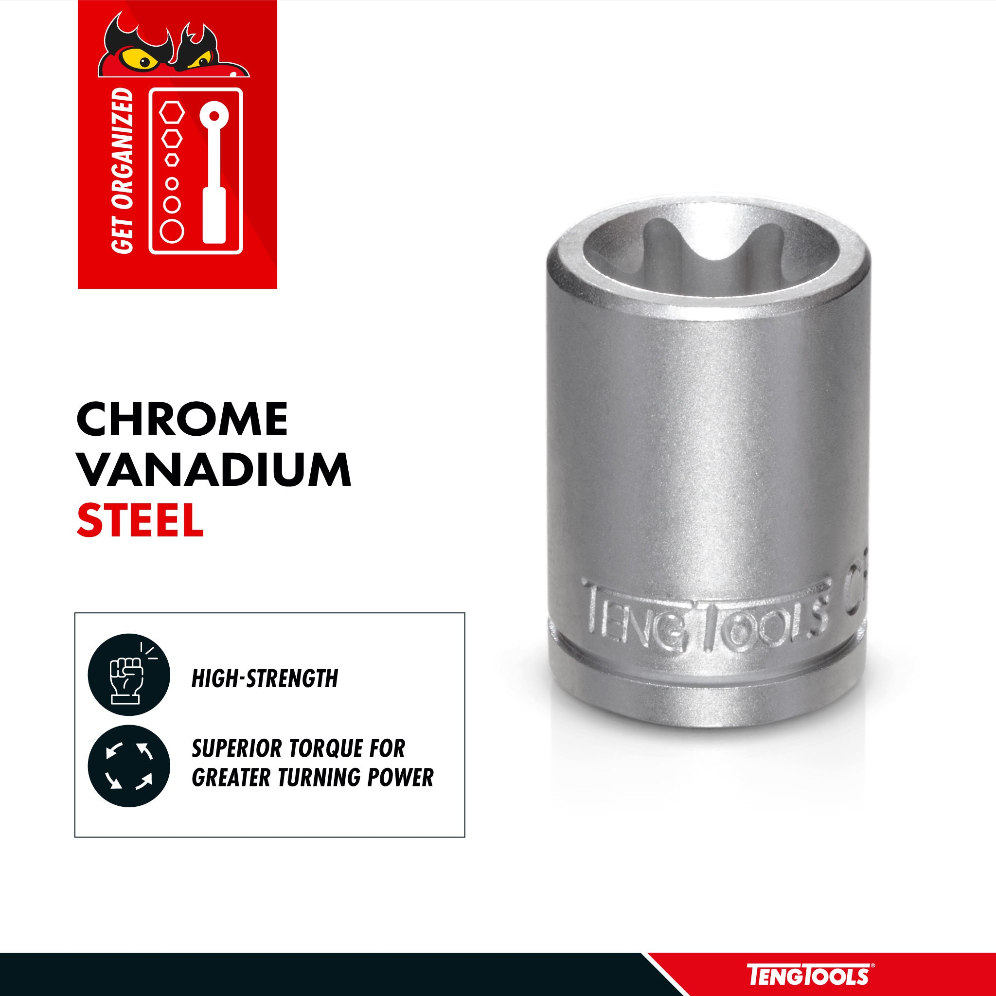 Teng Tools 1/4 Inch Drive Female E-Torx Star TX-E Chrome Vanadium Sockets - E7