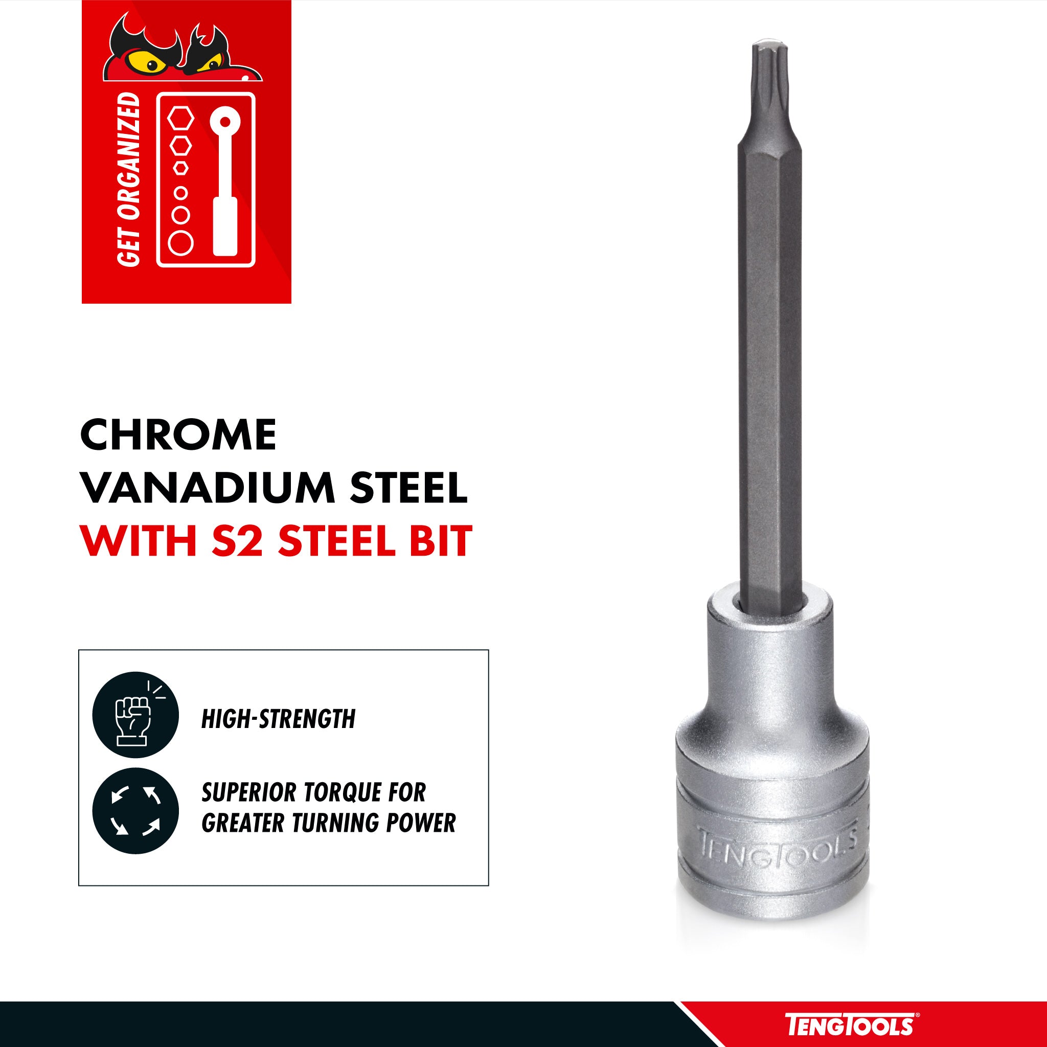 Teng Tools 1/2 Inch Drive Metric Torx TX 3.9 Inch Extra Long Chrome Vanadium Sockets - TX40