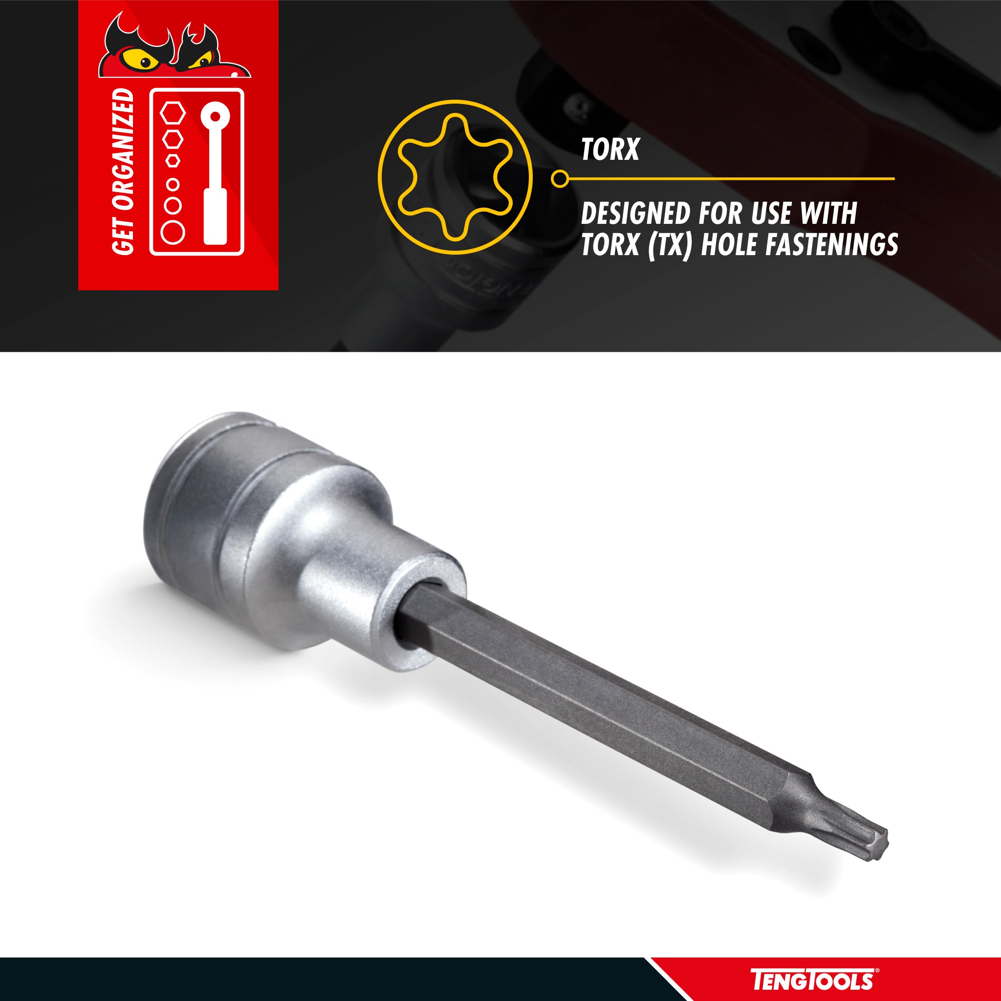 Teng Tools 1/2 Inch Drive Metric Torx TX 3.9 Inch Extra Long Chrome Vanadium Sockets - TX40