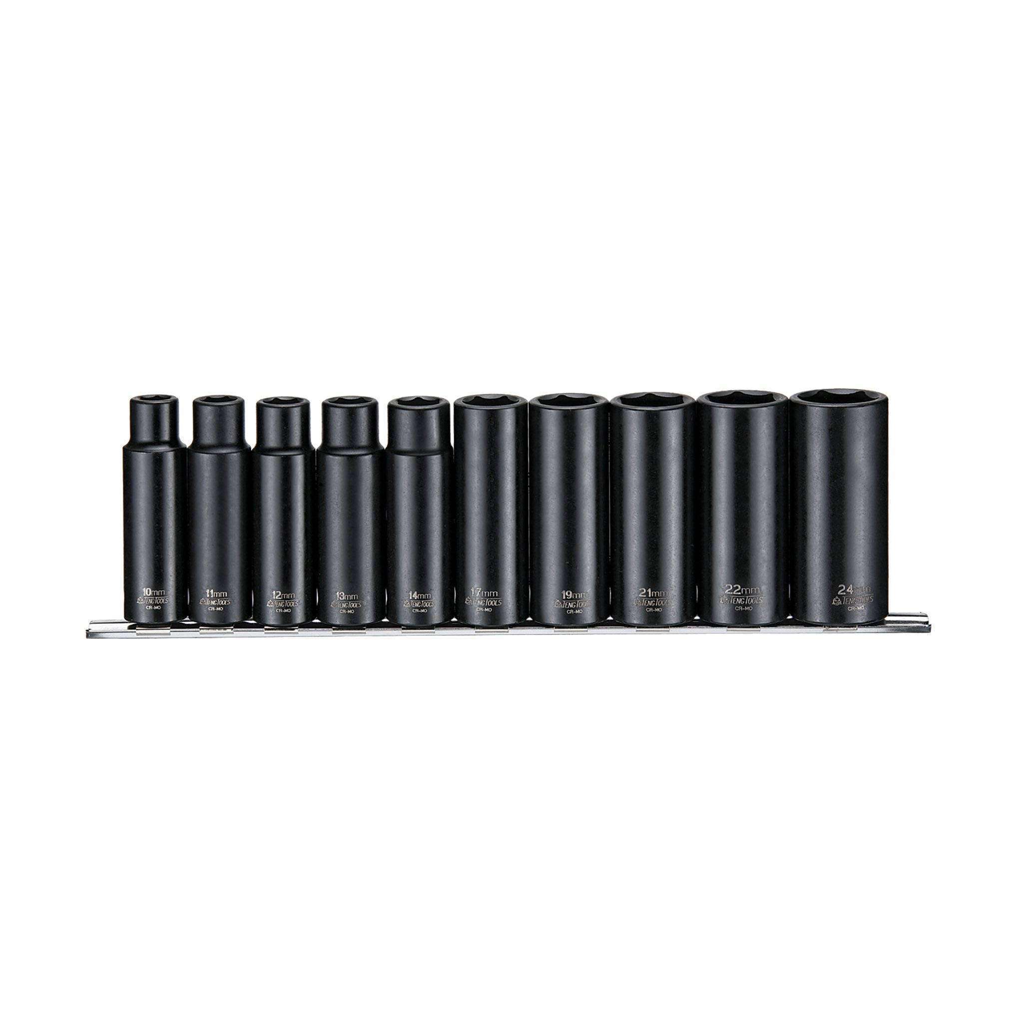 Teng Tools 10 Piece 1/2 Inch Drive 6 Point Deep Metric ANSI Impact Socket Set - 9126