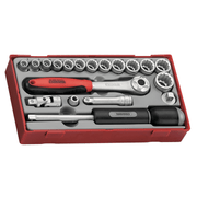 Teng Tools 19 Piece 3/8 Inch Drive 12 Point Bi-Hexagon Regular Shallow Socket Set (8MM - 22MM) - TT381912