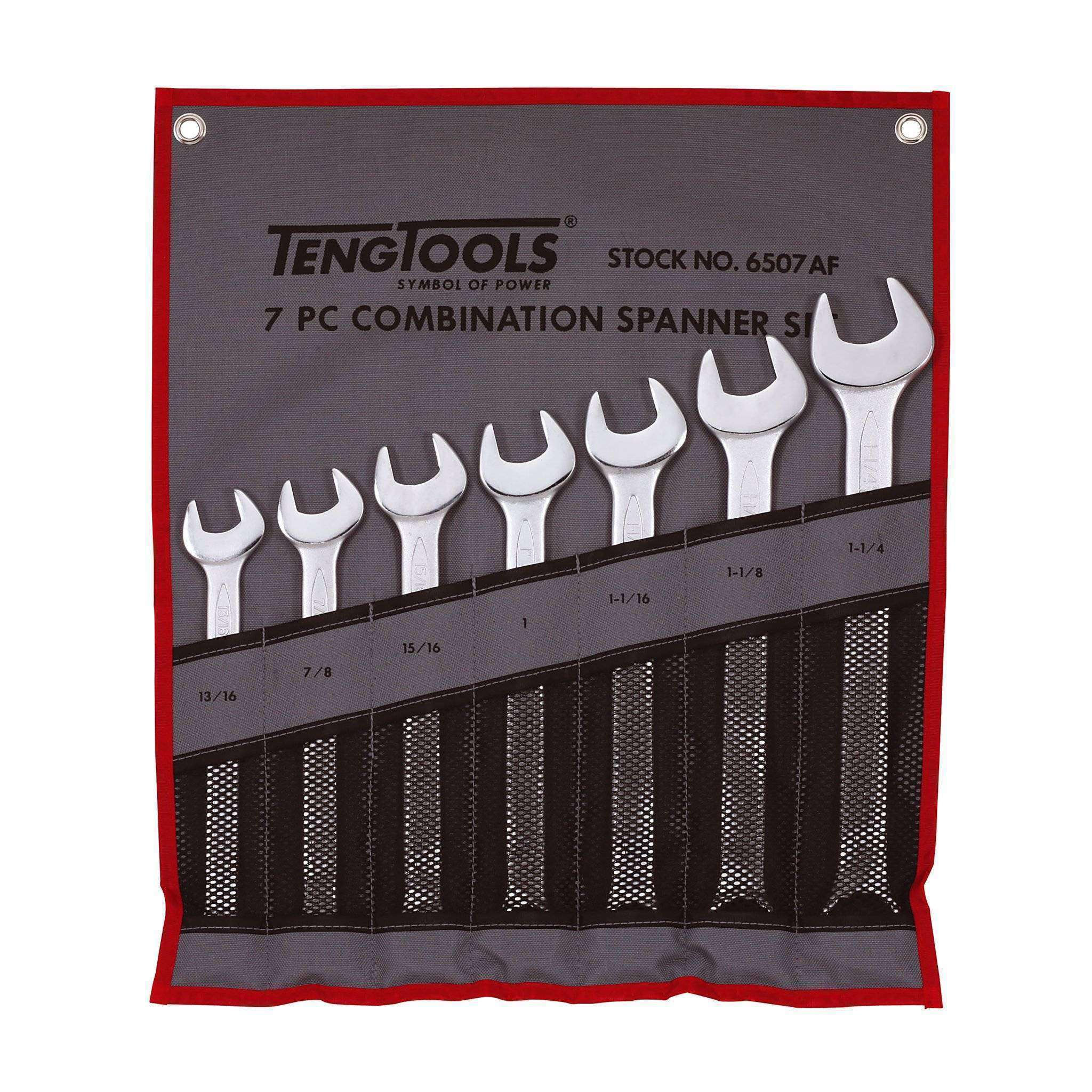 Teng Tools 7 Piece 12 Point SAE Combination Wrench Set (13/16 Inch - 1-1/4 Inch) - 6507AF