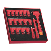 Teng Tools - Juego de llaves de vaso de espuma EVA con aislamiento superficial, 18 piezas, 3/8 pulgadas, métricas, 6 puntos, 1000 voltios (6 mm - 20 mm) | Herramienta para electricistas | Herramienta aislada | Herramienta eléctrica - TEDV3818