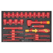 Teng Tools 27 Piece 1000 Volt Insulated 3/8 Inch Drive Ratchet, Metric 6 Point Socket, Extension Bar, Torque Screwdriver EVA Foam Tray - TEFXV27