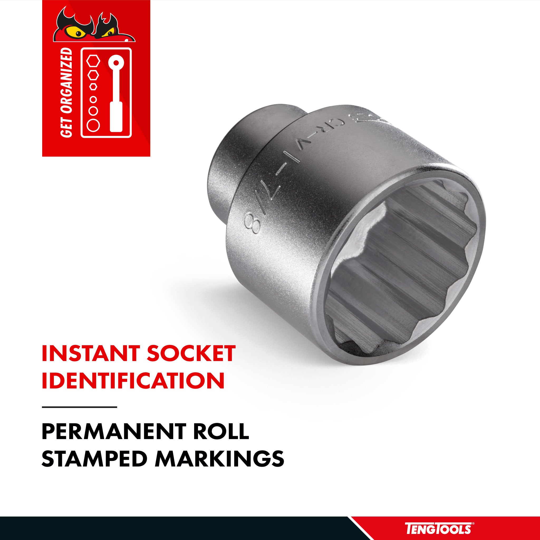 Teng Tools 2 Inch 12 Point SAE Shallow 3/4 Inch Drive Chrome Vanadium Socket , Mechanic Tool , Hand Tool - M340164-C - 1-3/16