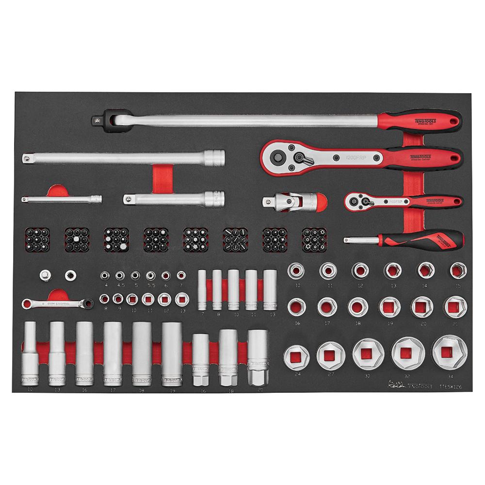 Teng Tools 126 piezas 1/4 y 1/2 pulgadas Drive regular y juego de accesorios y dados profundos - TTESK126