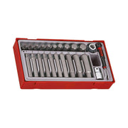 Teng Tools 23 Piece 1/2 Inch Drive Regular/Long Hex Bit Socket Set Tool Tray - TTHEX23