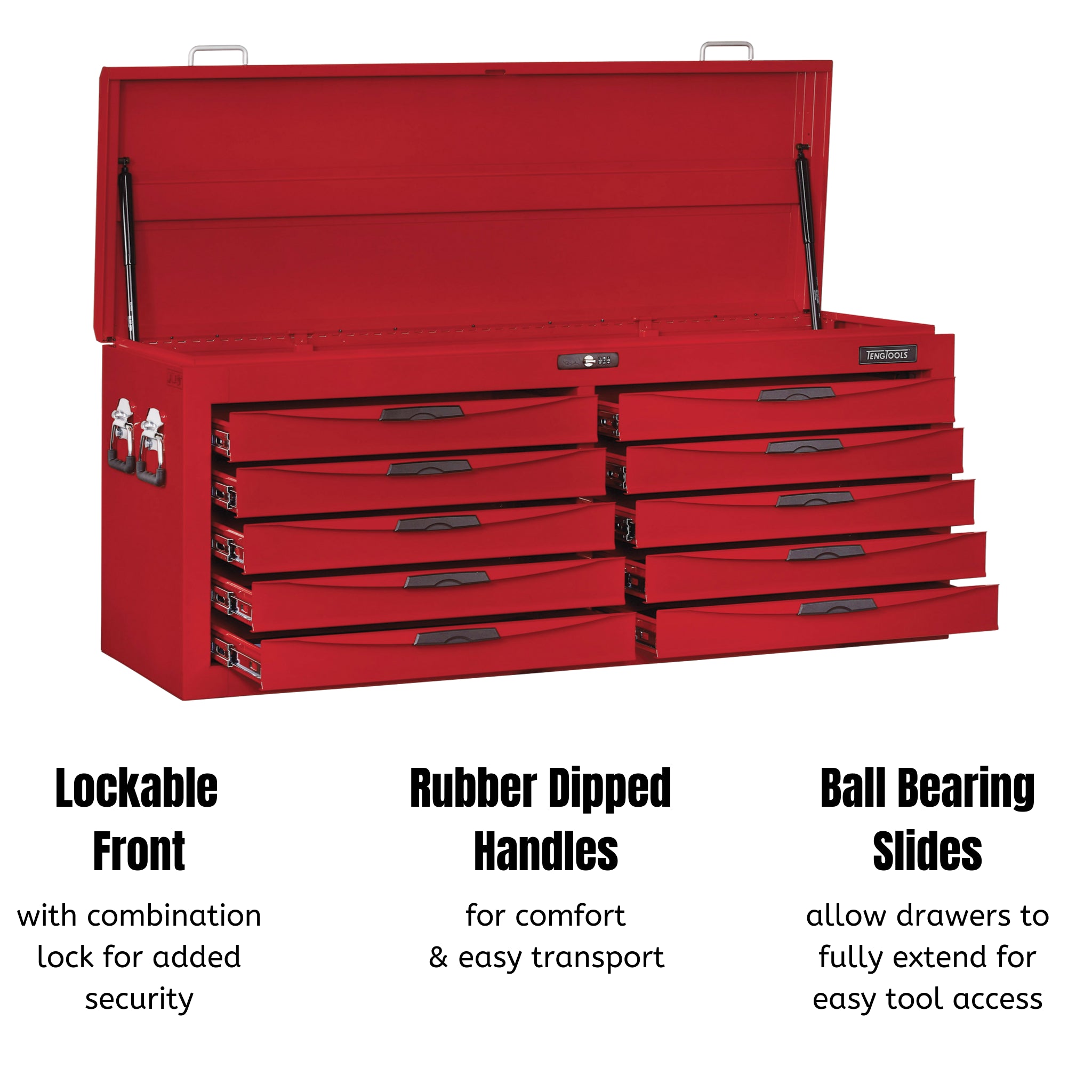 Teng Tools 10 Drawer 53 Inch Wide Professional Steel Lockable Red N Series Top Box - TC810N