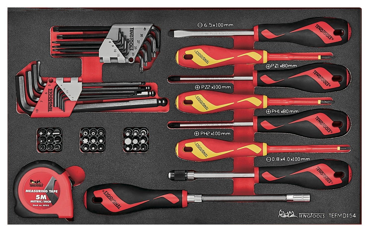 Teng Tools 118 Piece Screwdriver, Plier, Hammer, Socketry & Wrench Service Case Foam Organization Tool Kit - SCE1
