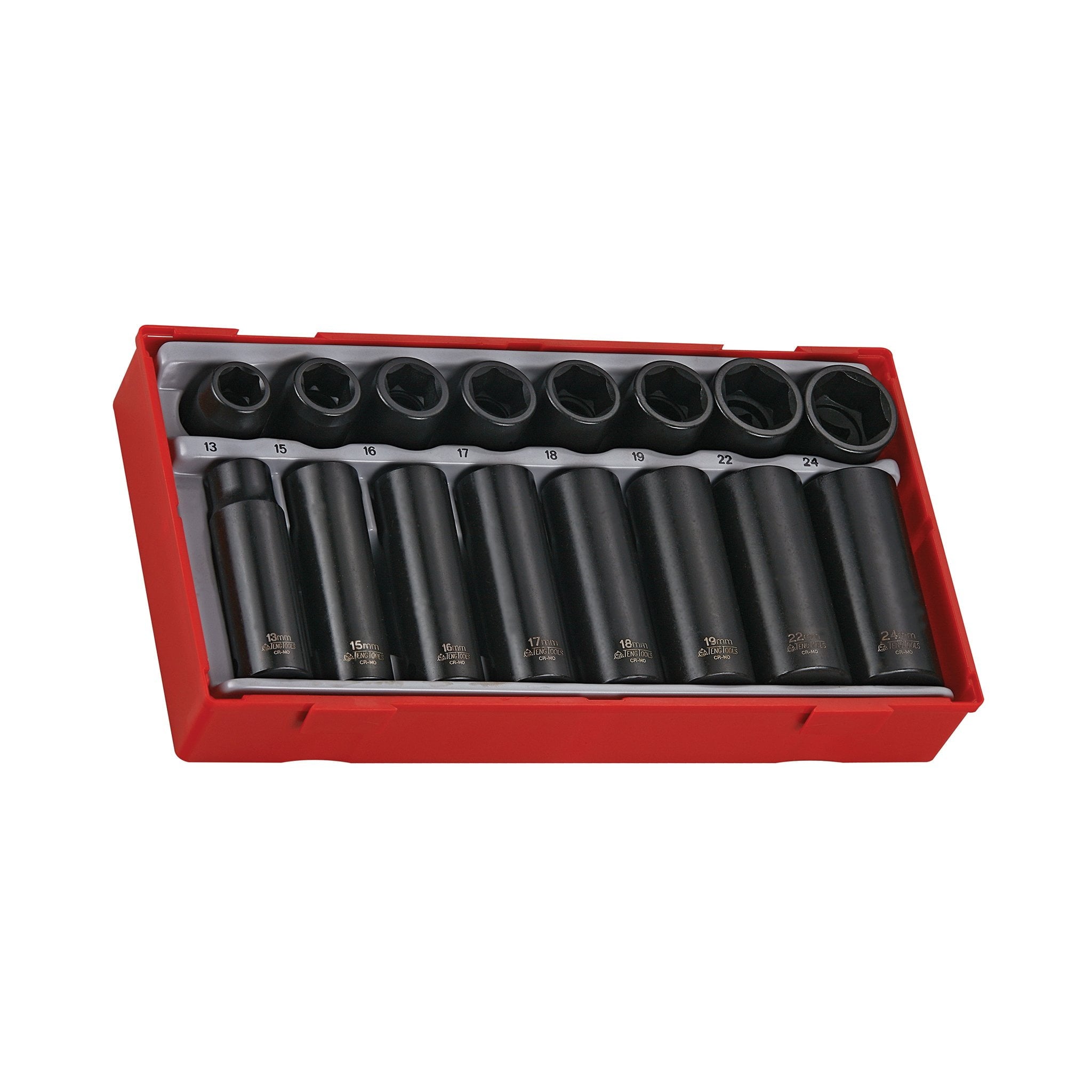 Teng Tools 16 Piece 1/2 Inch Drive 6 Point Metric Shallow/Regular & Deep ANSI Impact Socket Set - TT9116N