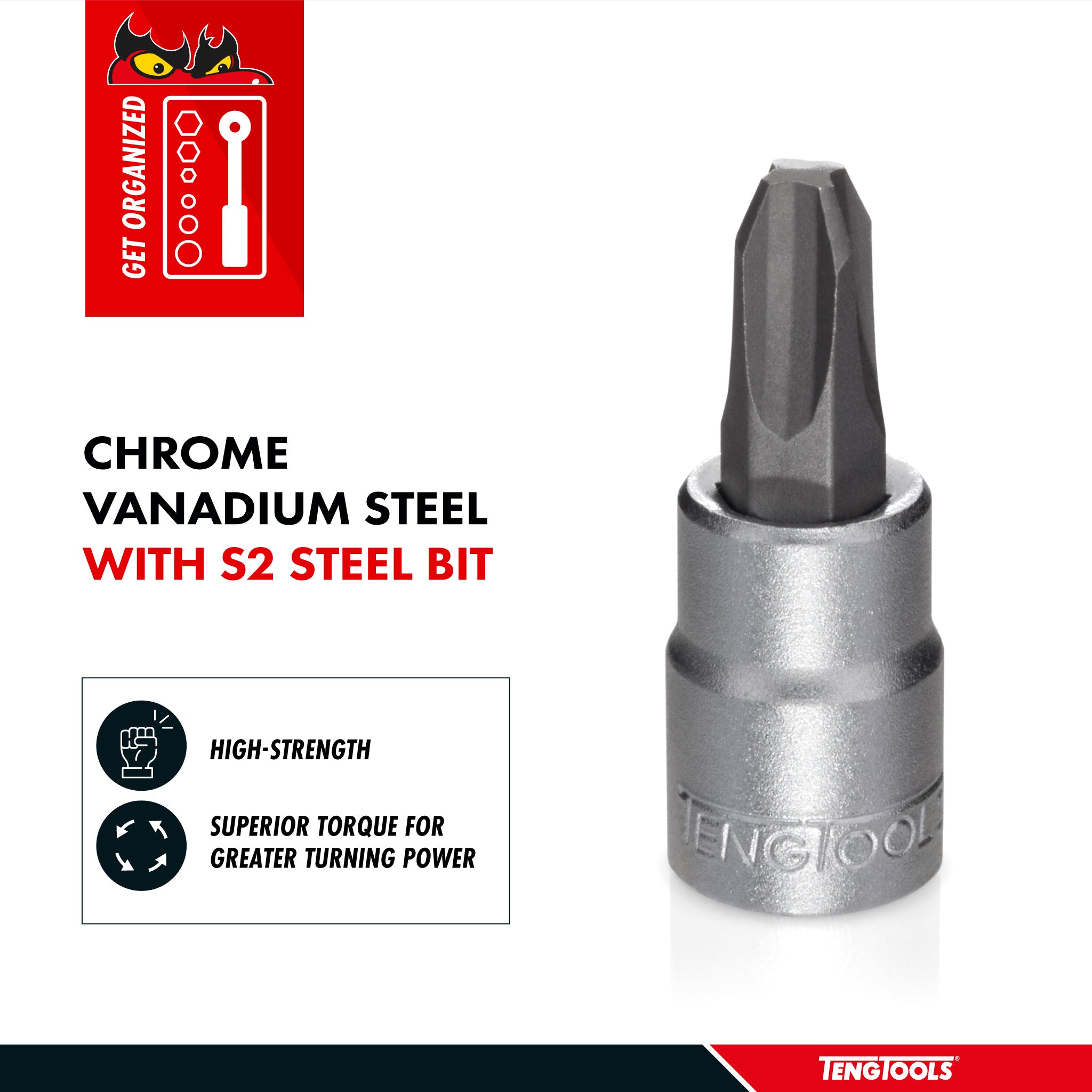 Teng Tools 1/4 Inch Drive Phillips PH Chrome Vanadium Sockets - PH2