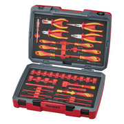 Teng Tools 39 Piece 1000 Volt Insulated Screwdriver, 3/8 Inch Drive Socket & Plier Electricians Portable EVA Foam Tool Kit - TC-6TE06