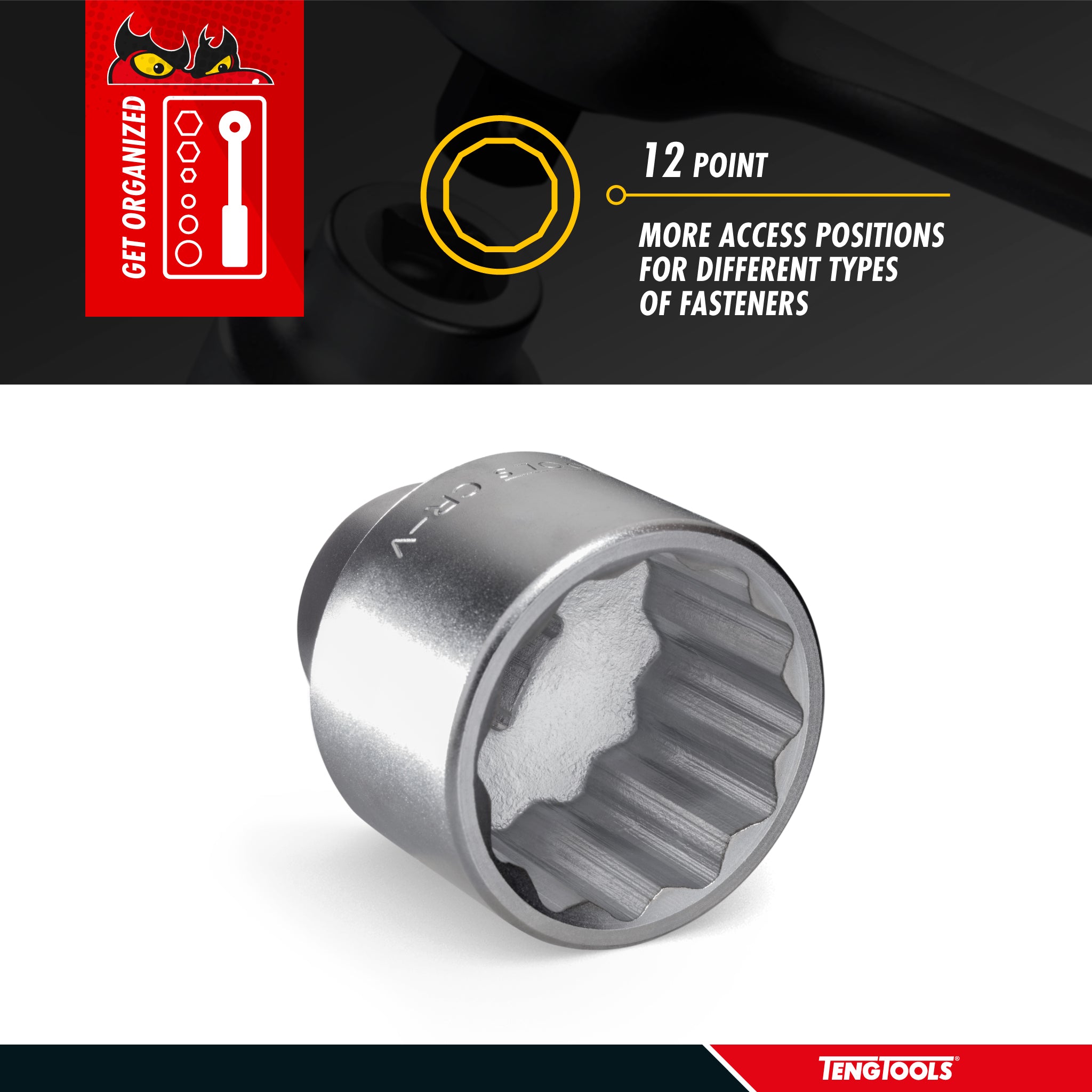 Teng Tools 2 Inch 12 Point SAE Shallow 3/4 Inch Drive Chrome Vanadium Socket , Mechanic Tool , Hand Tool - M340164-C - 7/8