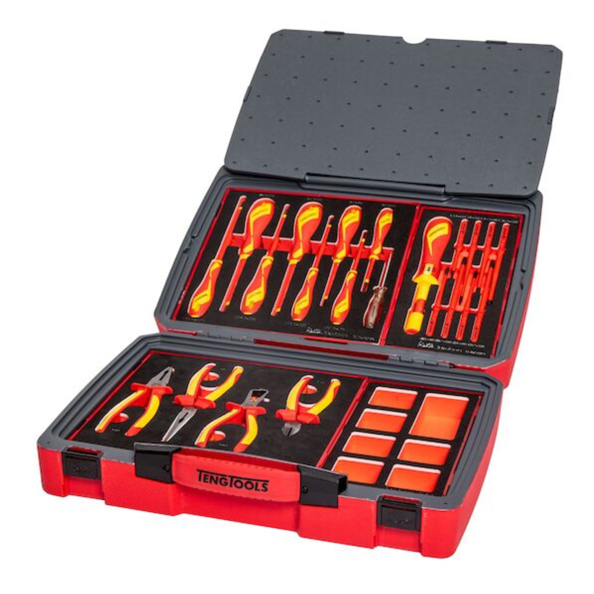 Teng Tools 29 Piece 1000 Volt Insulated Slotted, PH, PZ & Torque Screwdriver & Plier Electricians Portable EVA Foam Tool Kit - TC-6TE02
