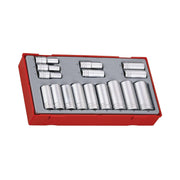 Teng Tools 16 Piece 3/8 Inch Drive Metric 6 Point Deep Socket Set Tool Tray (7mm - 22mm) - TT3816