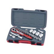 Teng Tools 21 Piece 1/2 Inch Drive 6 Point Metric Regular/Shallow Socket Set (10mm - 32mm) - T1221-6