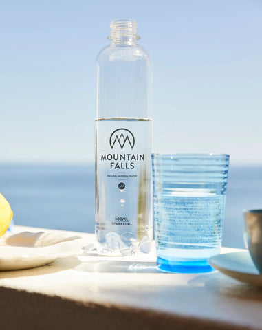 Mountain falls water bottle without cap on