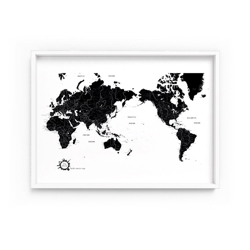 black and white world map framed Wall Art Black White World Map Framed Unframed Art Print A black and white world map framed