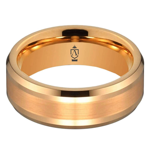 Image of 8mm Rose Gold Tungsten Wedding Ring with Brushed Center - Kim's Artisan Studio 8mm