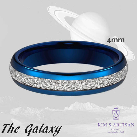 Image of The Galaxy | 4mm Domed Cobalt Blue Tungsten Band with Meteorite Inlay - Kim's Artisan Studio 
