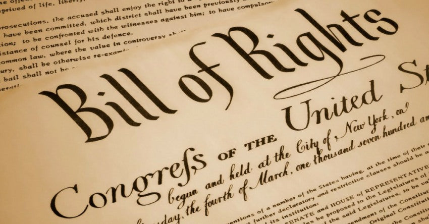 A close-up of the Bill of Rights document