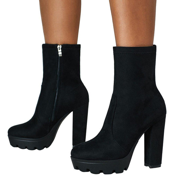 womens black chunky heel boots