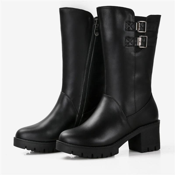 genuine leather mid calf boots
