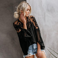 Boho Mesh Lace Long Sleeve Chiffon Blouse Shirt-blouse-Vinny's Digital Emporium